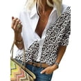 thumbnail image 1 of Gvmfive Women's Leopard Print Stitching Buttons Down Lapel Neck Long Sleeve Shirt Blouse, 1 of 5