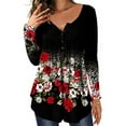thumbnail image 1 of Gvmfive Women's Printed Long Sleeve Pullover Blouse Pleated Buttons Hem Round Neck Casual Tops, 1 of 4