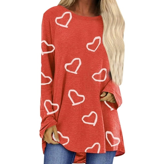 Gvmfive Women's Long Sleeve Heart Print Casual Tops Loose Blouse Shirt