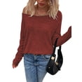 thumbnail image 1 of Gvmfive Women's Slash Neck Long Sleeve Blouse Solid Knit Casual Basic Tops, 1 of 3