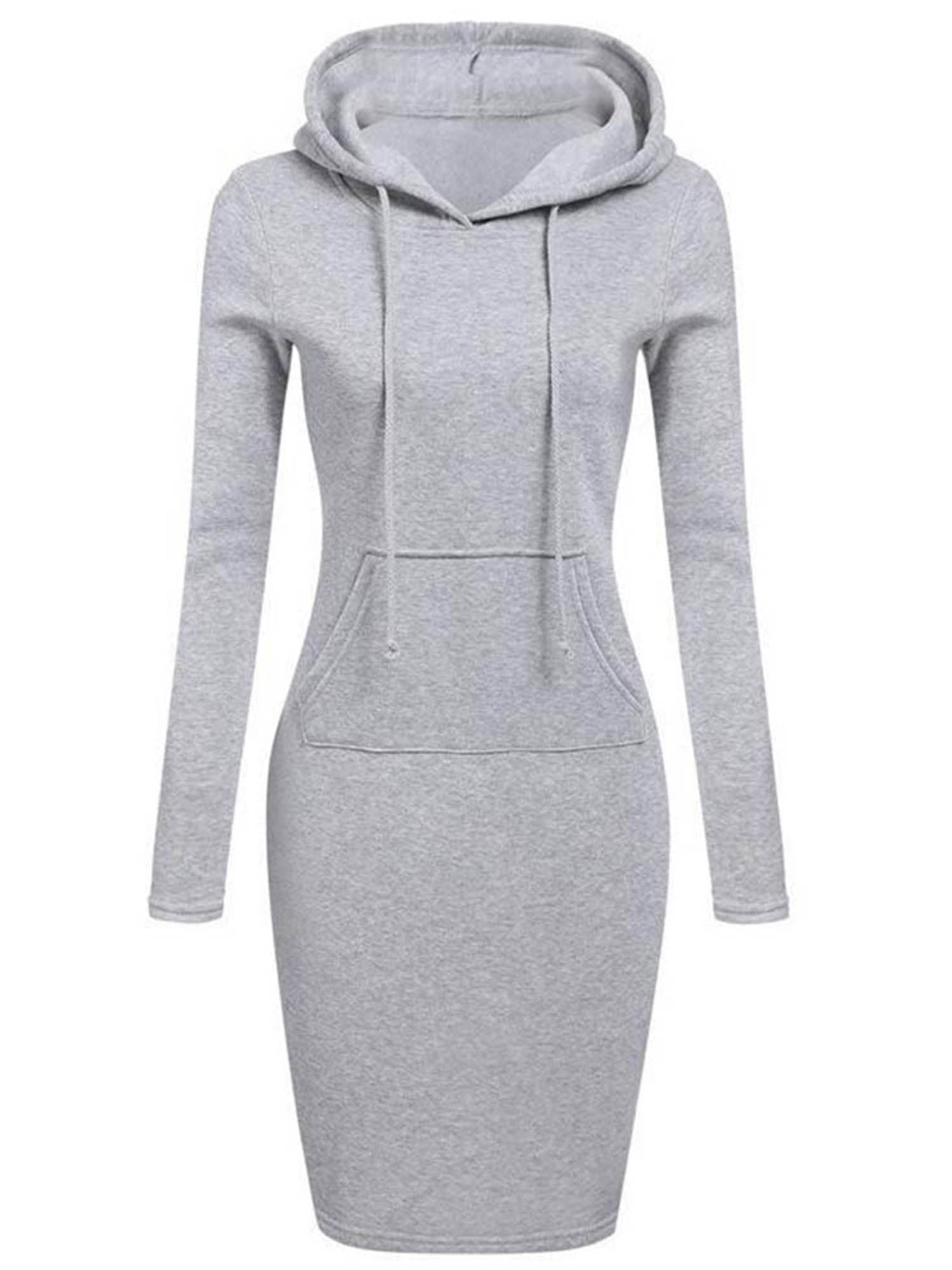 Gvmfive Women s Solid Hoodie Dress Drawstrings Knee Length Bodycon Dress Walmart
