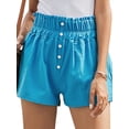 thumbnail image 1 of Gvmfive Women's Summer Casual Solid High Elastic Waist Button Shorts, 1 of 5
