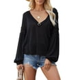 thumbnail image 1 of Gvmfive Women's V-Neck Long Sleeve Casual Solid One Pocket Loose Tops, 1 of 2