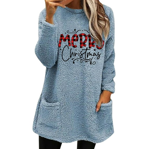 Gvmfive Womens Christmas Sweatshirt Furry Holiday Pullover Tops