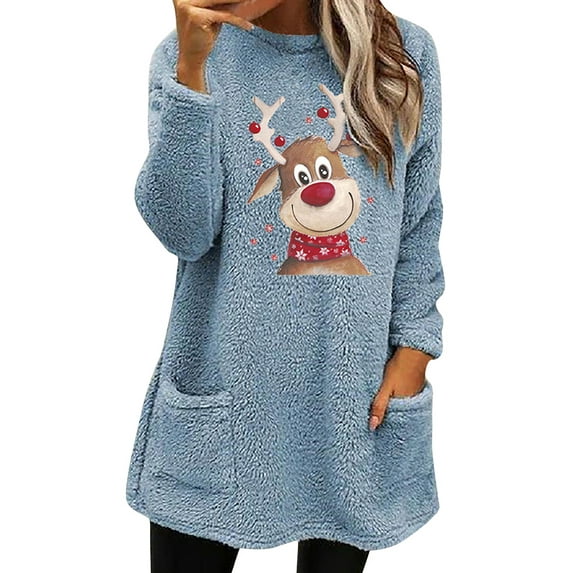 Gvmfive Womens Christmas Sweatshirt Furry Holiday Pullover Tops