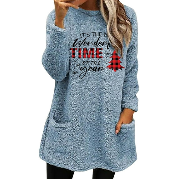 Gvmfive Womens Christmas Sweatshirt Furry Holiday Pullover Tops