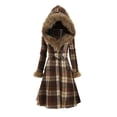thumbnail image 1 of Gvmfive Womens Hoodie Faux Fur Coat Warm Plaid Longline Overcoat Plus Size, 1 of 4