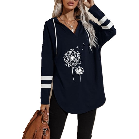 Gvmfive Womens Long Sleeve V Neck Hooded Pullover Casual Tunic Hoodies Sweatshirt