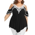 thumbnail image 1 of Gvmfive Womens Plus Size Cold Shoulder Lace Asymmetrical Tops Short Sleeve Tunic Blouse, 1 of 4