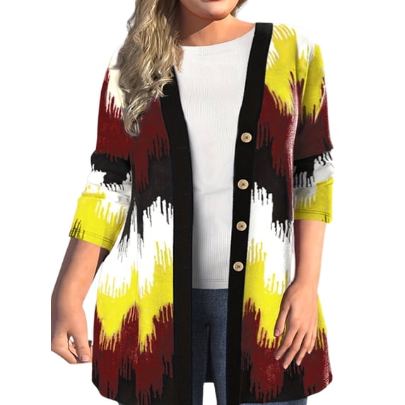 Gvmfive Womens Plus Size Colorblock Long Sleeve Button Down Cardigan