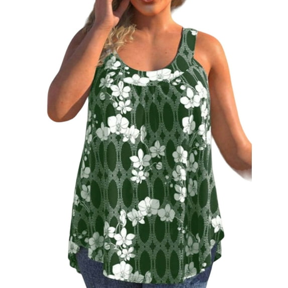 Gvmfive Womens Plus Size Floral Print Sleeveless Flowy Tunic Tank Tops S-5XL