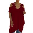 thumbnail image 1 of Gvmfive Womens Plus Size Lace V-Neck Short Sleeve Irregular Tops Shirt, 1 of 5
