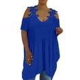 thumbnail image 1 of Gvmfive Womens Plus Size Lace V-Neck Short Sleeve Irregular Tops Shirt, 1 of 5