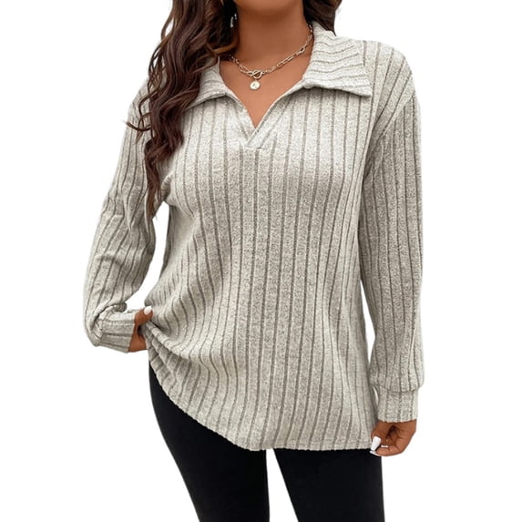 Gvmfive Womens Plus Size Long Sleeve Lapel Neck Solid Color Blouse Shirt