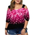 thumbnail image 1 of Gvmfive Womens Plus Size Short Sleeve Blouse Cold Shoulder Printed Tops, 1 of 4