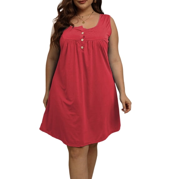 Gvmfive Womens Plus Size Summer Casual Button Up Sleeveless Loose Tank Dress