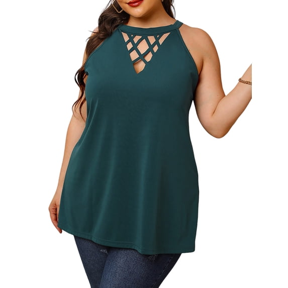 Gvmfive Womens Plus Size Tank Tops Helter Neck Sleeveless Hollow Tunic Summer Shirt