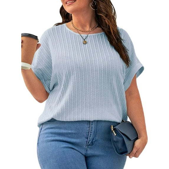 Gvmfive Womens Plus Size Tops Solid Color Short Sleeve Casual Loose Blouse
