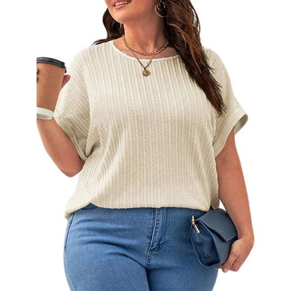 Gvmfive Womens Plus Size Tops Solid Color Short Sleeve Casual Loose Blouse
