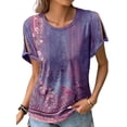thumbnail image 1 of Gvmfive Womens Retro Floral Print T Shirt Hollow Short Sleeve Loose Casual Tops, 1 of 7