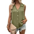 thumbnail image 1 of Gvmfive Womens Summer Casual Turn Down Collar Sleeveless Tank Tops V Neck Chiffon T-shirt, 1 of 4