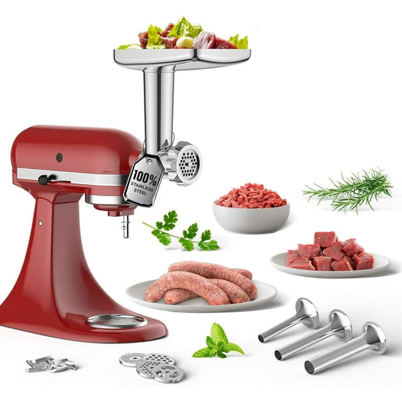 GVODE Stainless Steel Meat Grinder Attachment for KitchenAid Stand Mixer Food Grinder Attachments Set