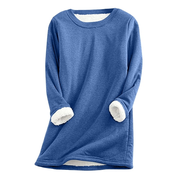 Gvtxlev Women's Fleece Sherpa Lined Tops Mid Length Loose Casual Thermal Shirts Long Sleeve 2026 Fall Winter Fuzzy Basic Pullover Blouses