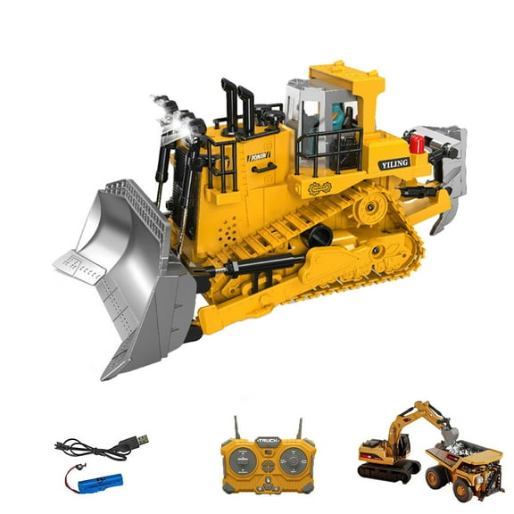 GvuoFny Mini Excavator Toy Remote Control, 1:64 Premium Alloy Mini RC Construction Set with Bulldozer, Excavator & Dump Truck