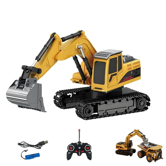 GvuoFny Mini Excavator Toy Remote Control, 1:64 Premium Alloy Mini RC Construction Set with Bulldozer, Excavator & Dump Truck