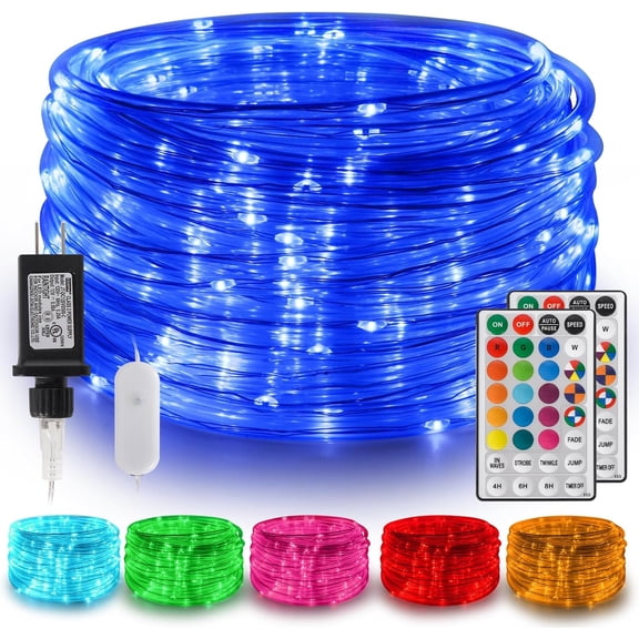 Gvwoxm 98FT 300 LED Rope Lights, 18 Colors with Timer, 5 Modes, Waterproof Plug-in Remote Control Camping String Lights for Outside, Camping, Classroom, Party, Festival Decoration Light Strings