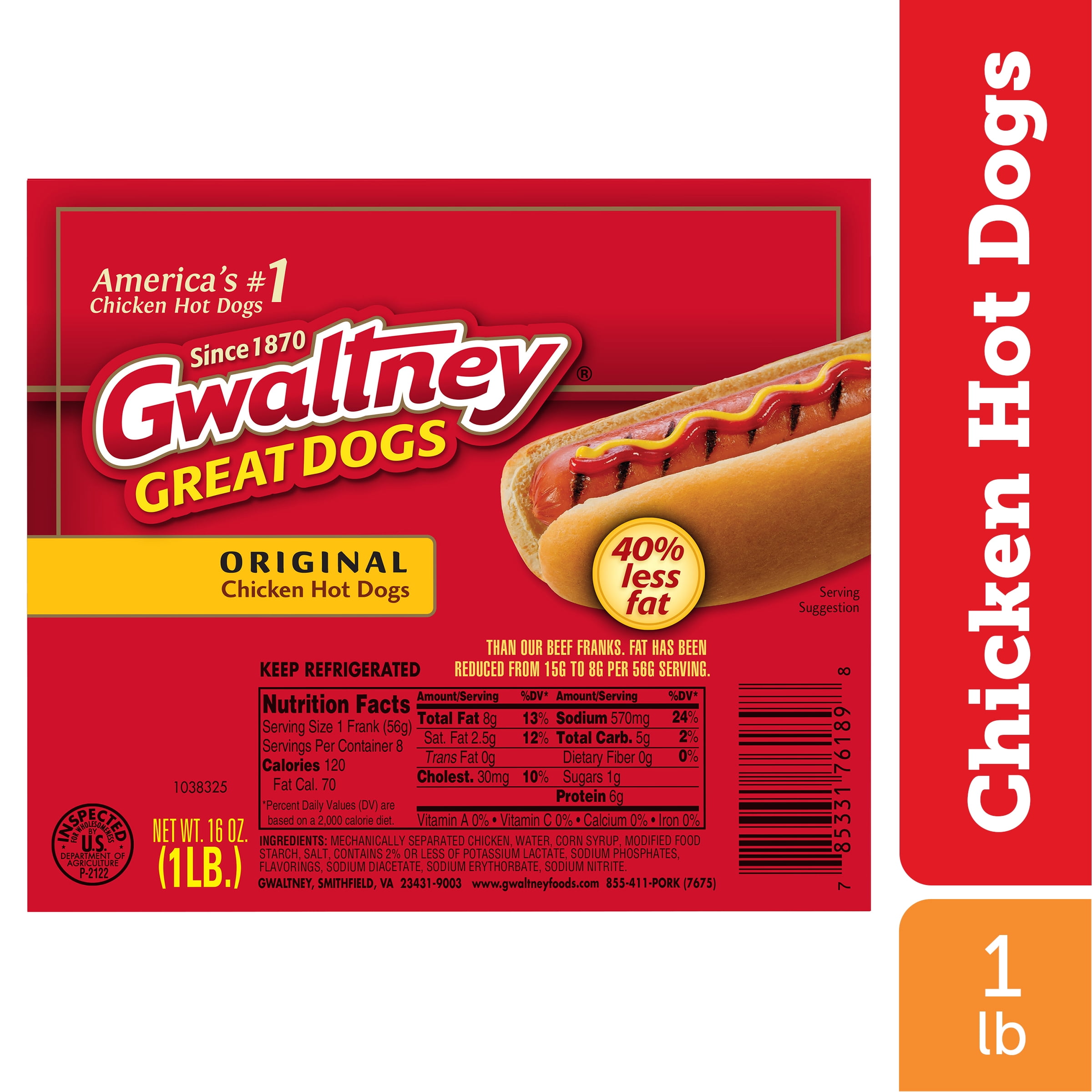 Gwaltney Original Chicken Hot Dogs, 1 lb