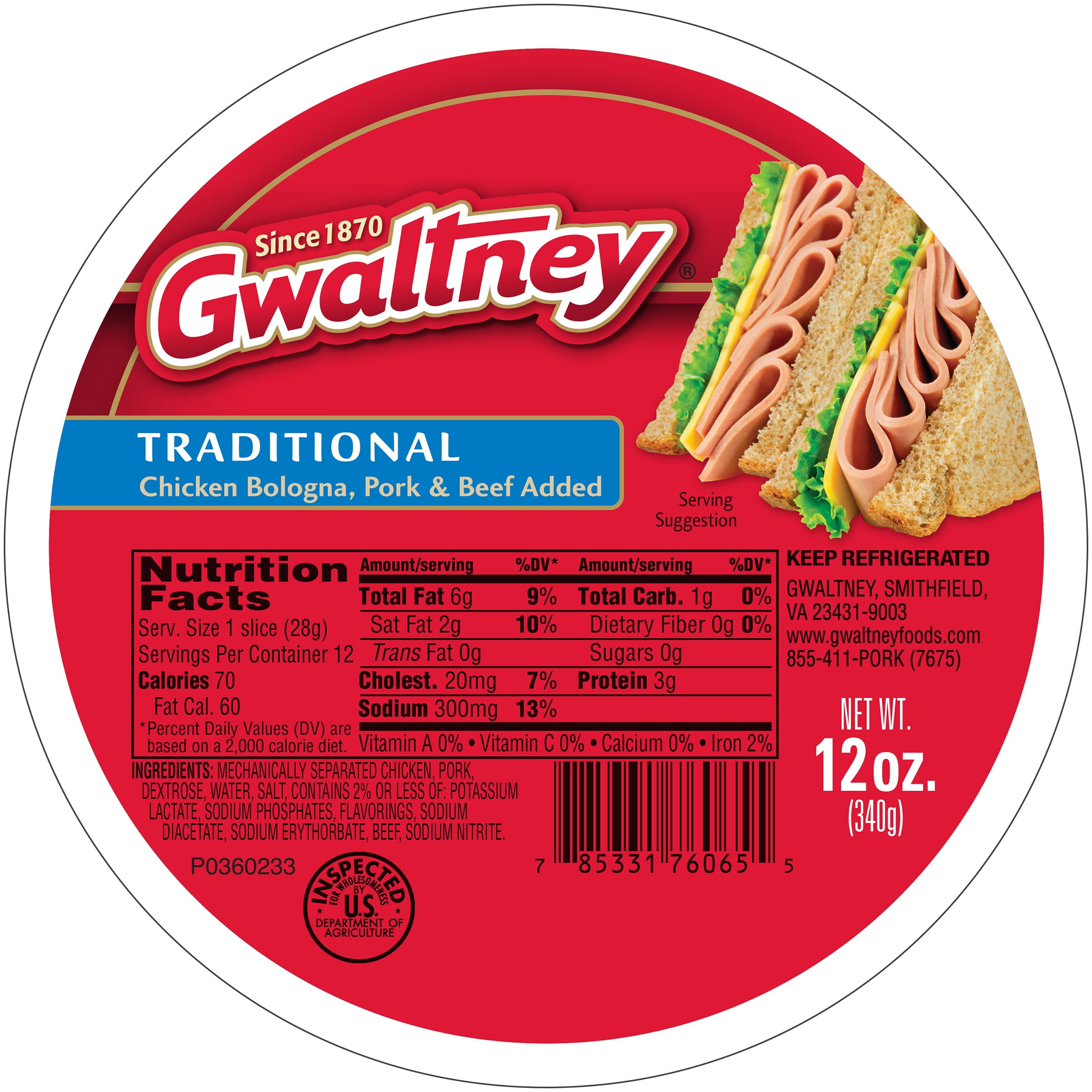 Gwaltney Traditional Bologna, 12 oz