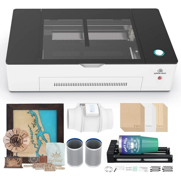 Gweike Cloud Pro II Laser Engraver with Rotary, 50W Output Power Laser Cutter Support LightBurn, 0.025mm Compressed Spot Higher Accuracy DIY Laser Engraving Machine for Wood, Metal, Acrylic, Leather
