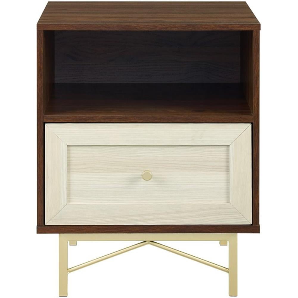Gwen 20" Dark Walnut and White Poplar 1-Drawer Nightstand