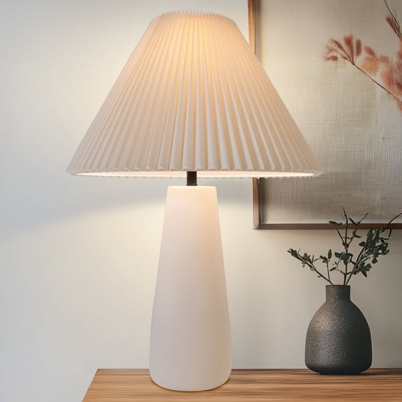 Gwen 25" Modern Tall LED Bedside, Table, Desk Lamp with Cream Pleated Fabric Shade and Heavy Weighted Base - Light Bulb Included