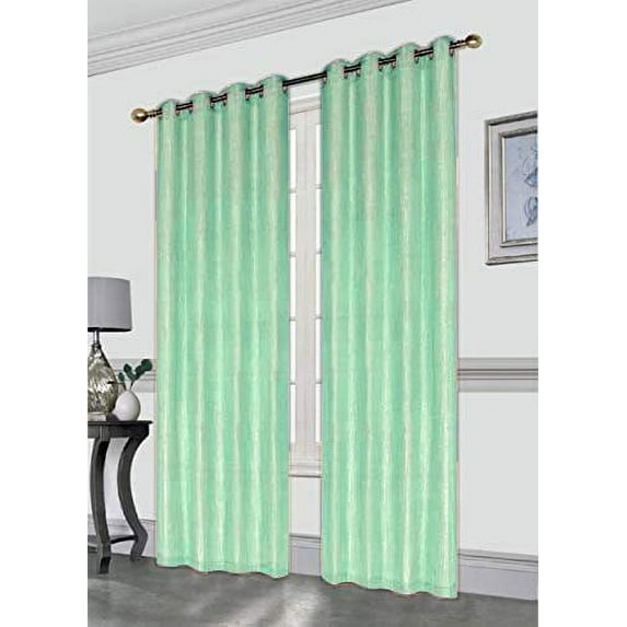 Gwen 52X84 Decorative Crushed Faux Linen Curtain Panel, Elegant Sparkle Metallic Solid Color Window Curtain, Single Panel, Mint