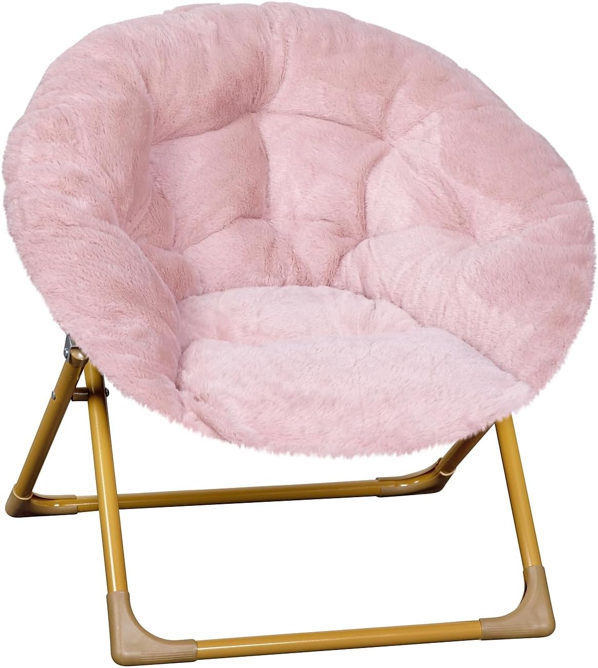 Gwen Folding Saucer Chair Blush Faux Fur Moon Chair Soft Metal