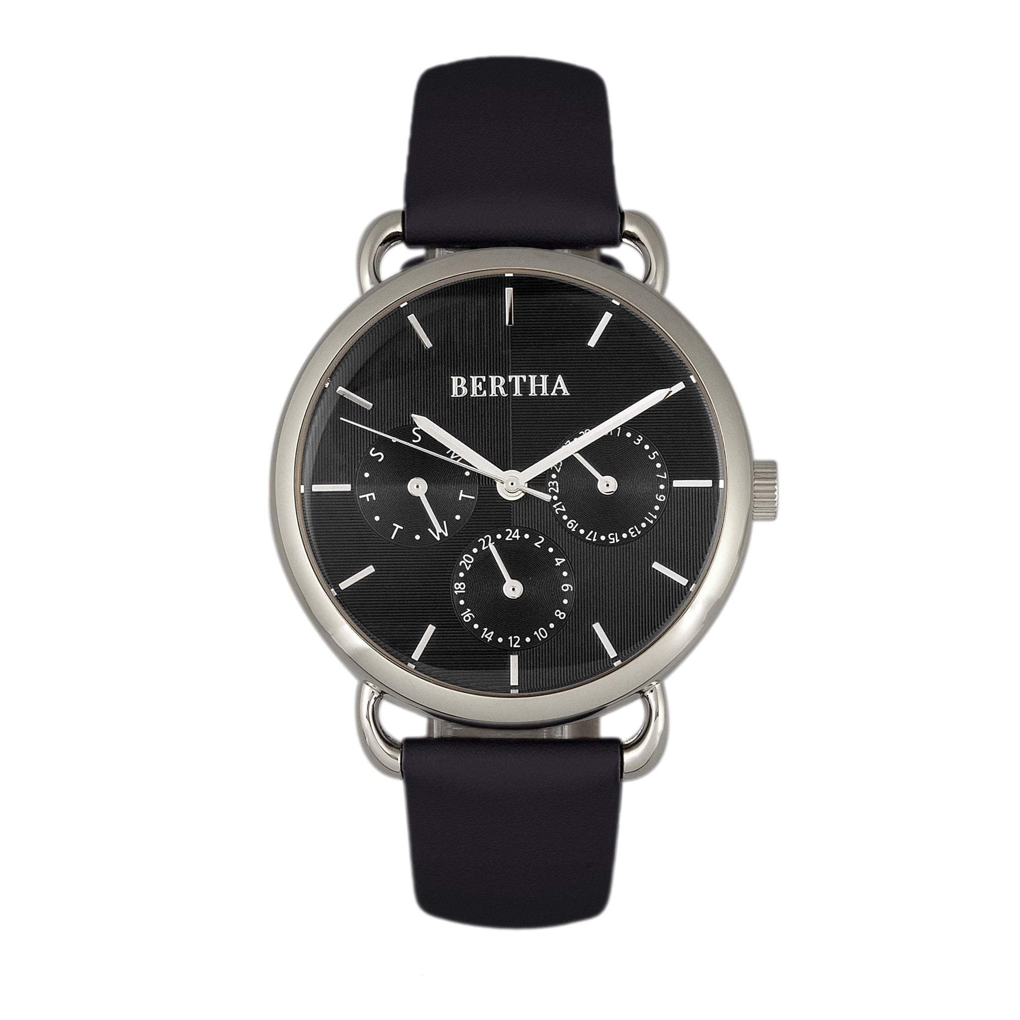 アクセサリー hs_1914 Women's Crystal Leather Cuff w/ Steel Chain Watch, Black