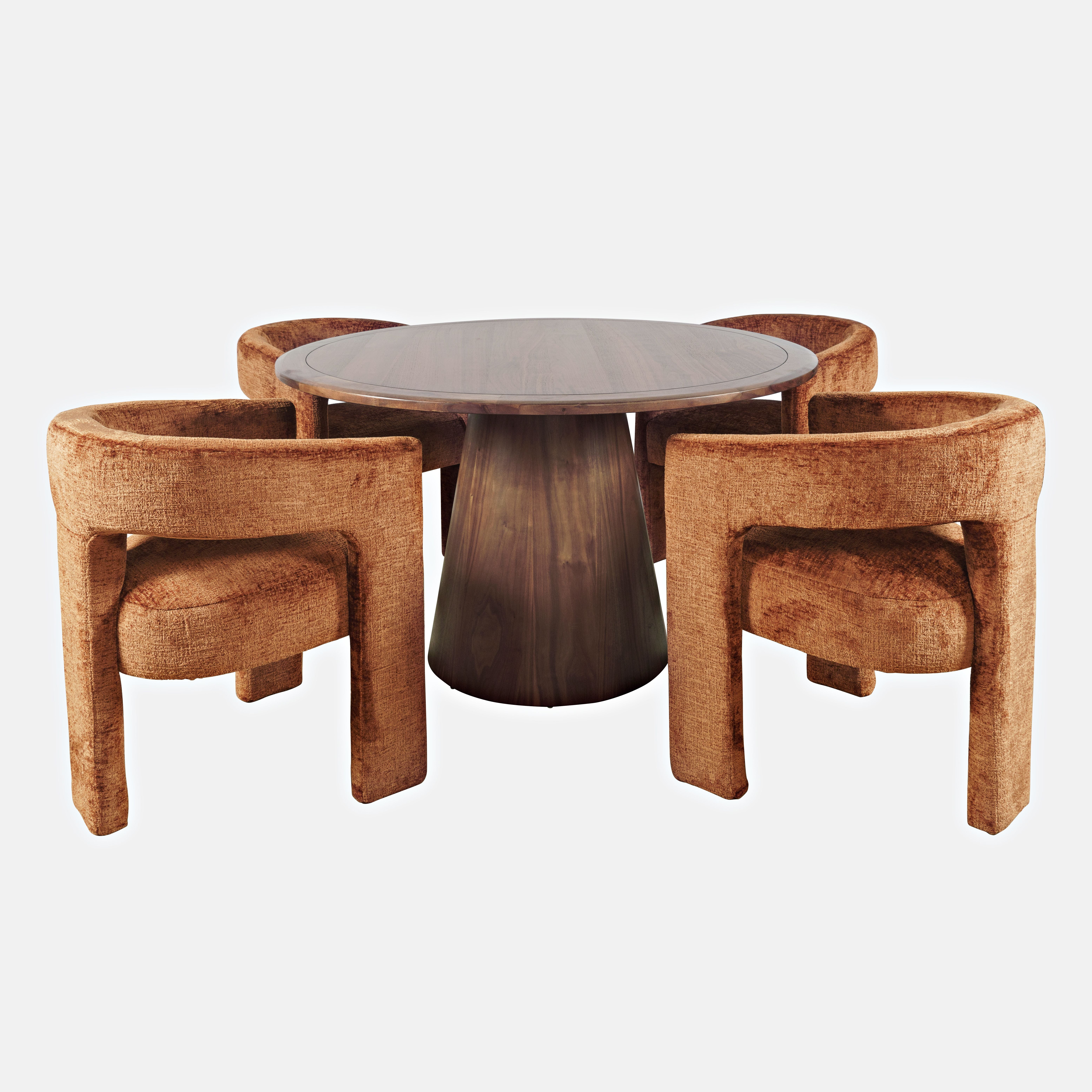 Gwen Walnut Brown Mid-Century Modern Dining Set with Rust Upholstered Chairs