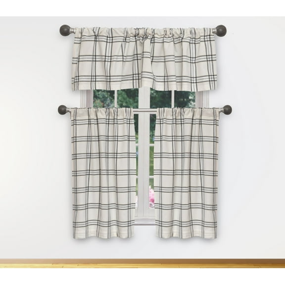 Gwen Metallic Plaid Natural Kitchen Curtains and Valances Set