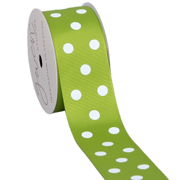 Gwen Studios 1.5" Green with White Dots Grosgrain Ribbon, 3 Yards