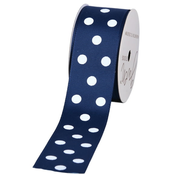Gwen Studios 1.5" Navy Blue with White Dots Grosgrain Ribbon, 3 Yards