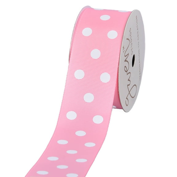 Gwen Studios 1.5" Pink with White Dots Grosgrain Ribbon, 3 Yards