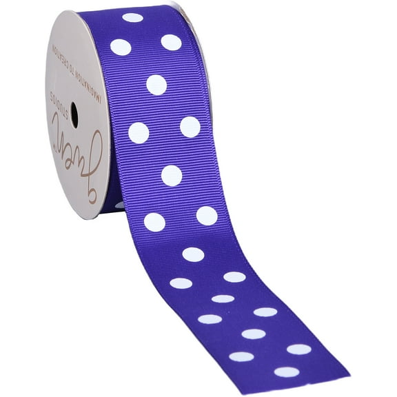 Gwen Studios 1.5" Purple with White Dots Grosgrain Ribbon, 3 Yards