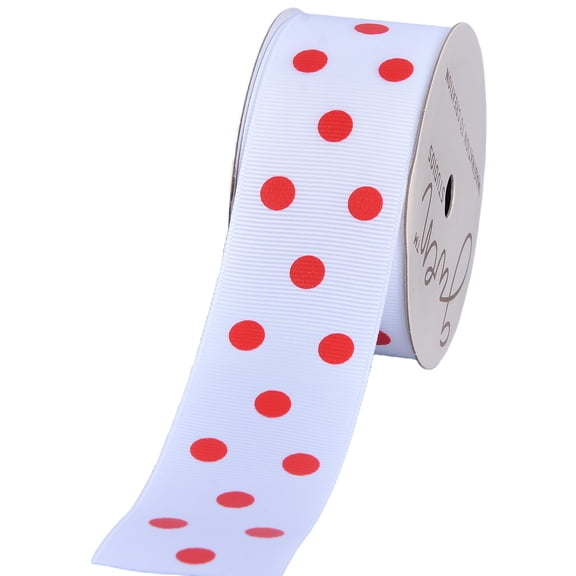 Gwen Studios 1.5" White with Red Dots Grosgrain Ribbon, 3 Yards