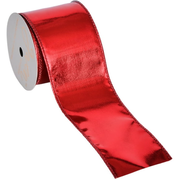 Gwen Studios 2.5" Red Lamé Wire Edge Ribbon, 3 Yards
