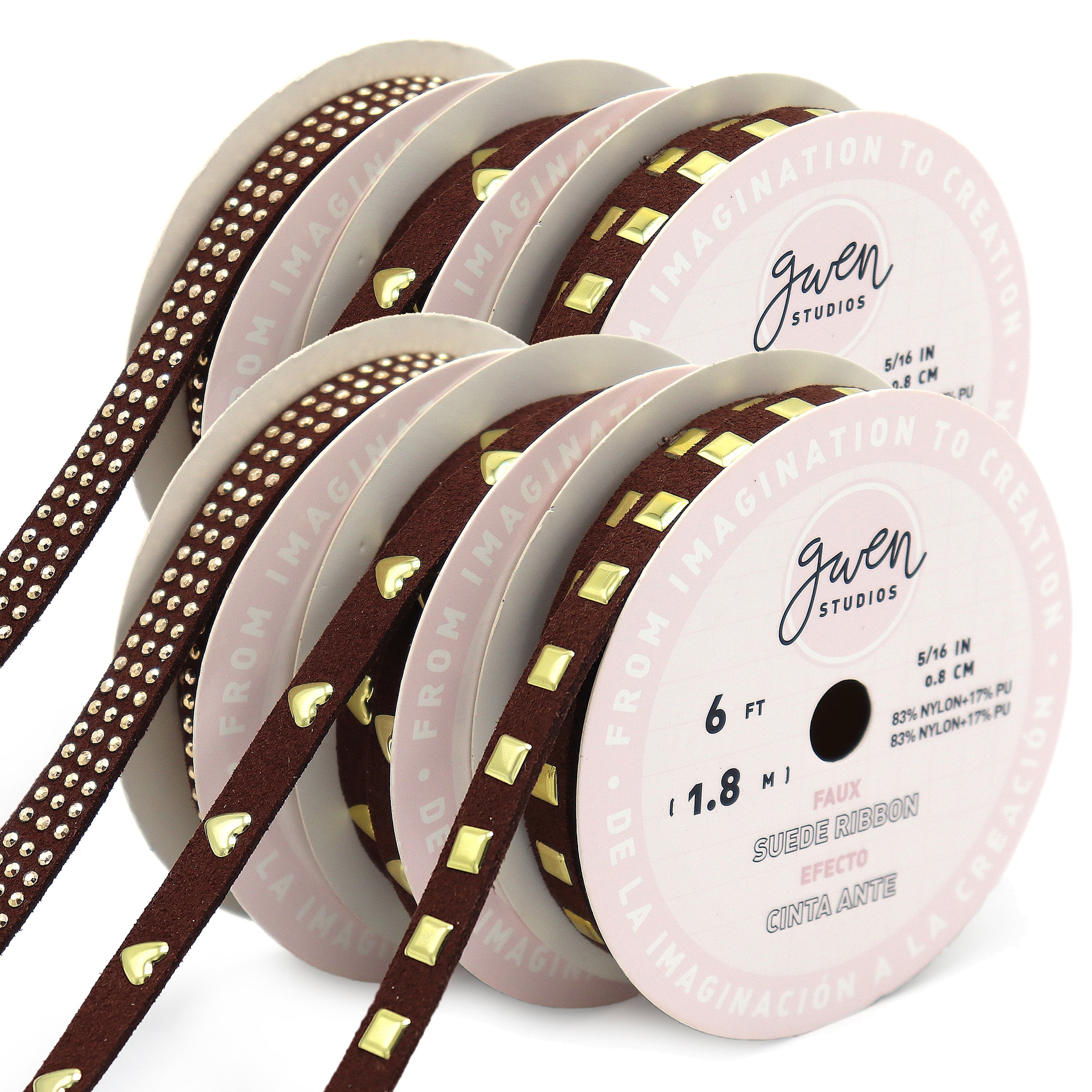 Gwen Studios 3/8" and 5/16" Brown Faux Leather Studded Sewing Trim, 12 Yards