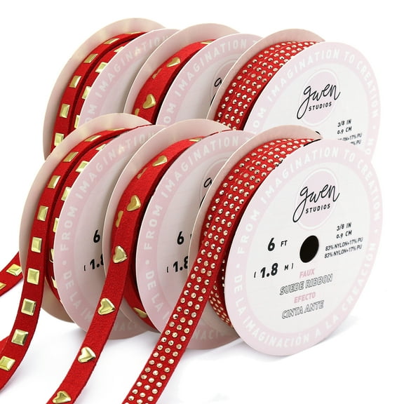 Gwen Studios 3/8" and 5/16" Red Studded Faux Leather Trim, 12 Yards