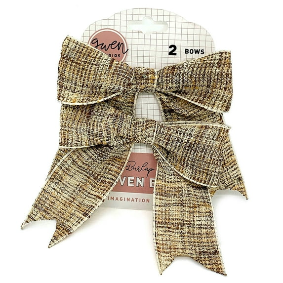 Gwen Studios 4" x 3" Soft Woven Edge Fabric Burlap Bows, Natural Brown Colors, 2Ct