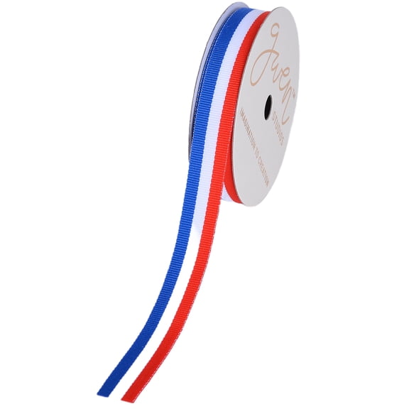 Gwen Studios 5/8" Patriotic Red, White, and Blue Stripe Grosgrain Ribbon, 3 Yards